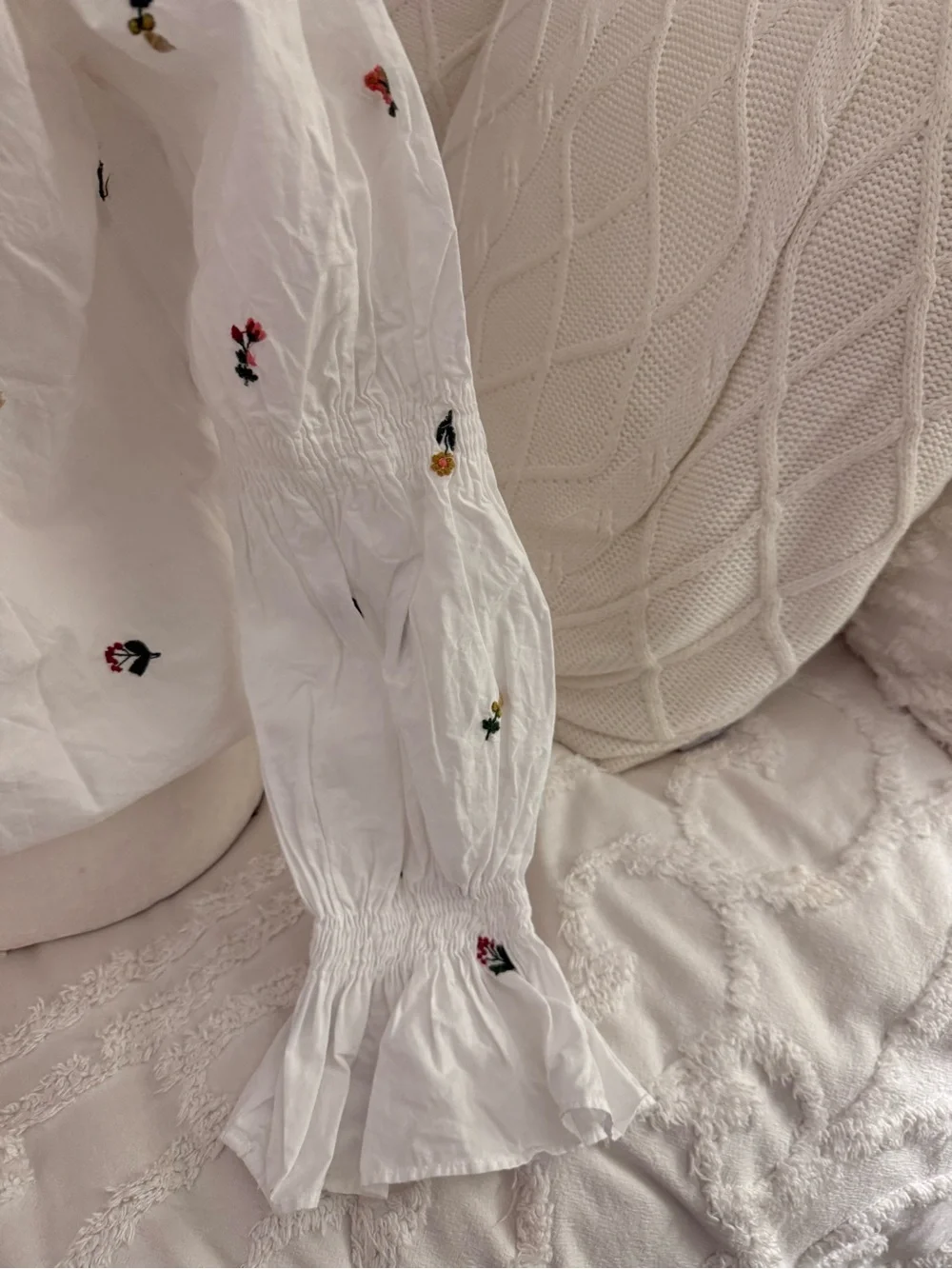 Zara White Off-Shoulder Floral Embroidered Blouse
